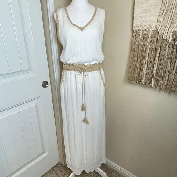 CHICO'S Crochet Detail Maxi Dress Grecian Travel Resortwear Light Flowy - Picture 2 of 6